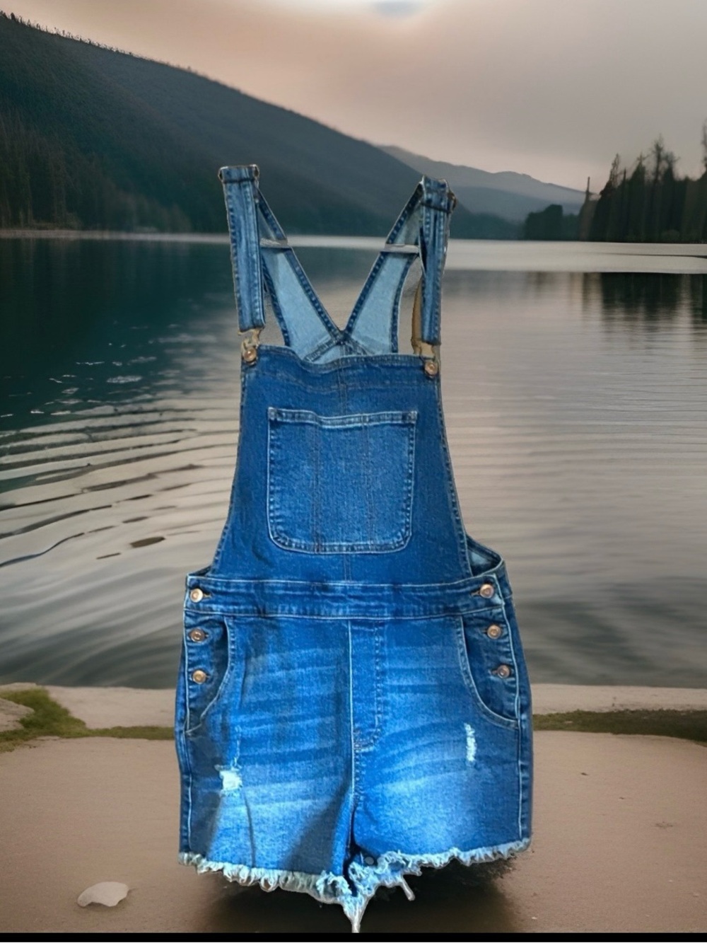 No Boundaries Light Blue Denim Overalls with Pink Logo